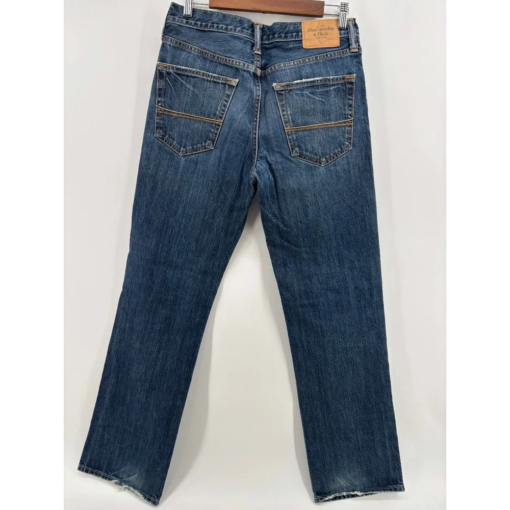 Abercrombie & Fitch Mens Blue Denim Whiskered Straight Leg Jeans 31x30